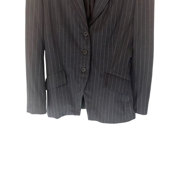 Norma Kamali Gray White Pin Striped Preppy Academia Work Career Blazer Size 10 - Picture 3 of 8